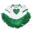 Valentine's Day White Baby Bodysuit Kelly Green Pettiskirt & Sparkle Kelly Green Heart Print JS4360